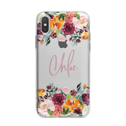 Personalised Name Transparent Flowers iPhone X Bumper Case on Silver iPhone Alternative Image 1