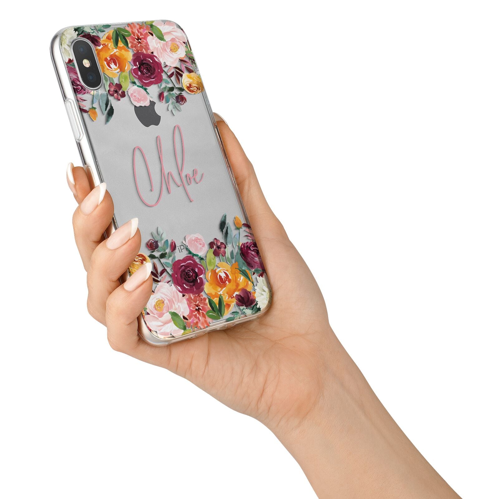Personalised Name Transparent Flowers iPhone X Bumper Case on Silver iPhone Alternative Image 2