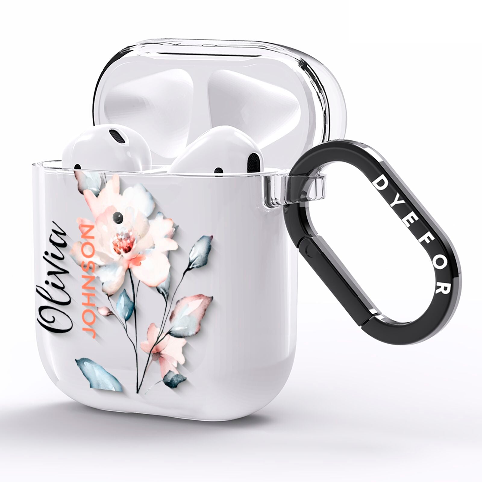 Personalised Name Watercolour Roses AirPods Clear Case Side Image