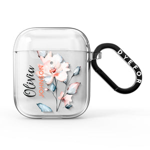 Personalised Name Watercolour Roses AirPods Case