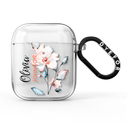 Personalised Name Watercolour Roses AirPods Clear Case