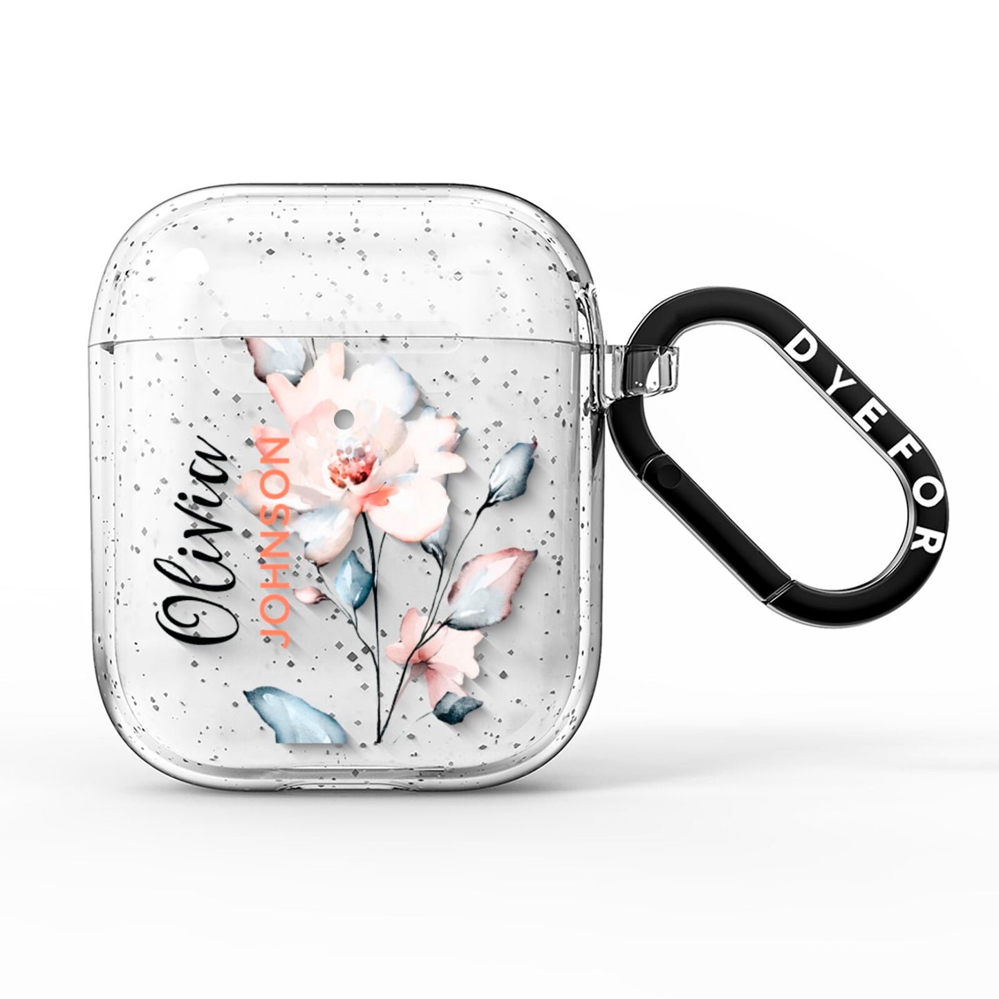 Personalised Name Watercolour Roses AirPods Glitter Case