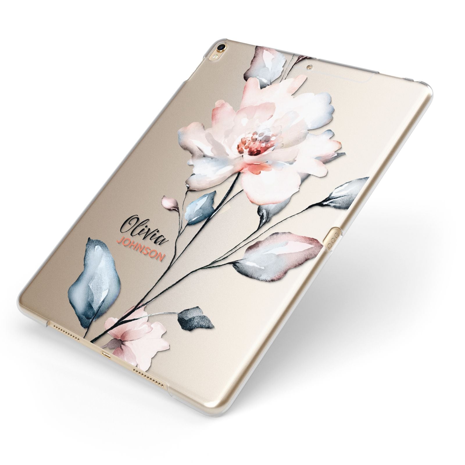 Personalised Name Watercolour Roses Apple iPad Case on Gold iPad Side View