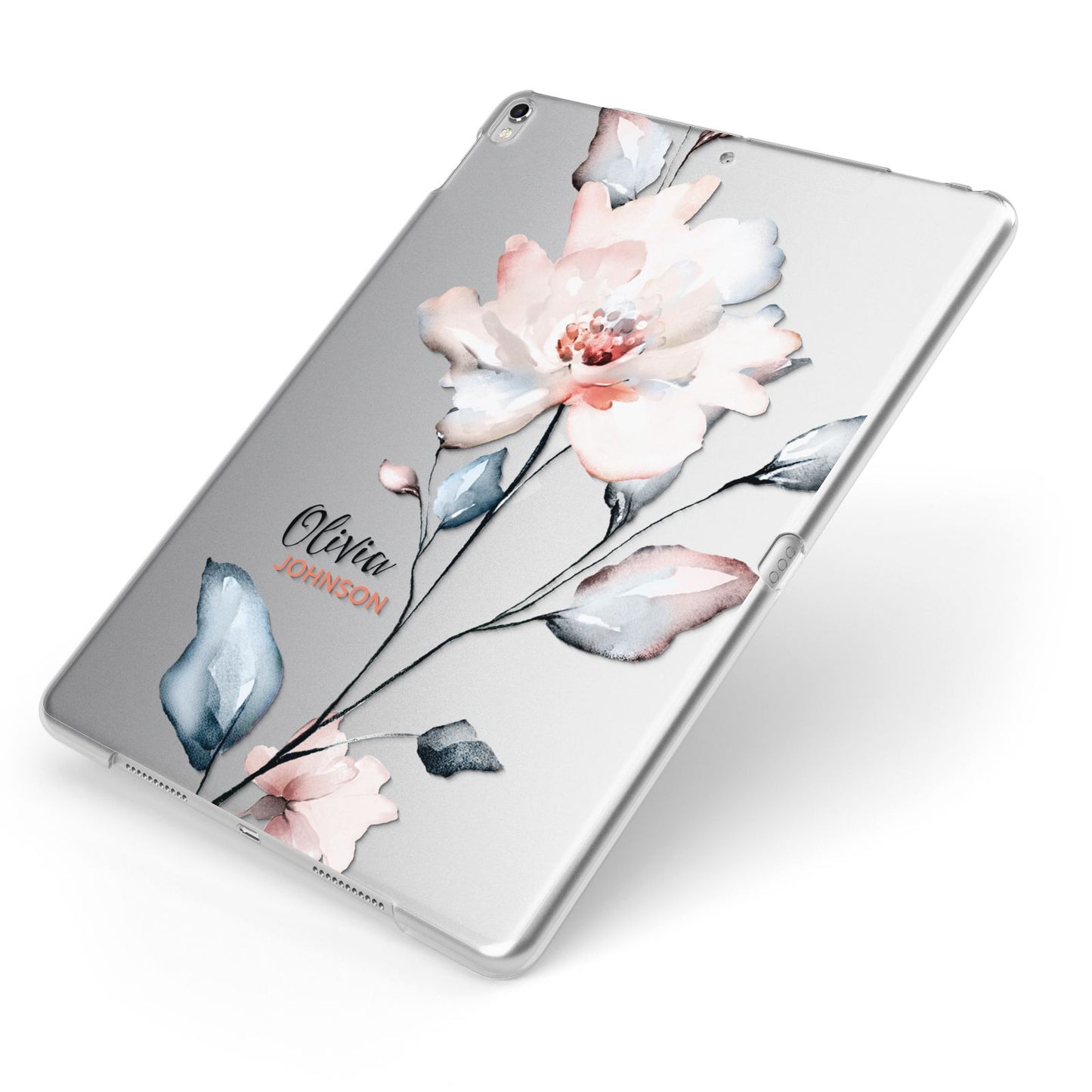 Personalised Name Watercolour Roses Apple iPad Case on Silver iPad Side View
