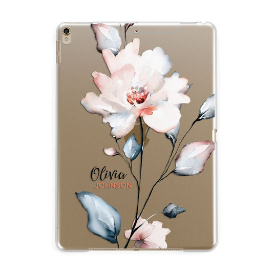 Personalised Name Watercolour Roses Apple iPad Gold Case