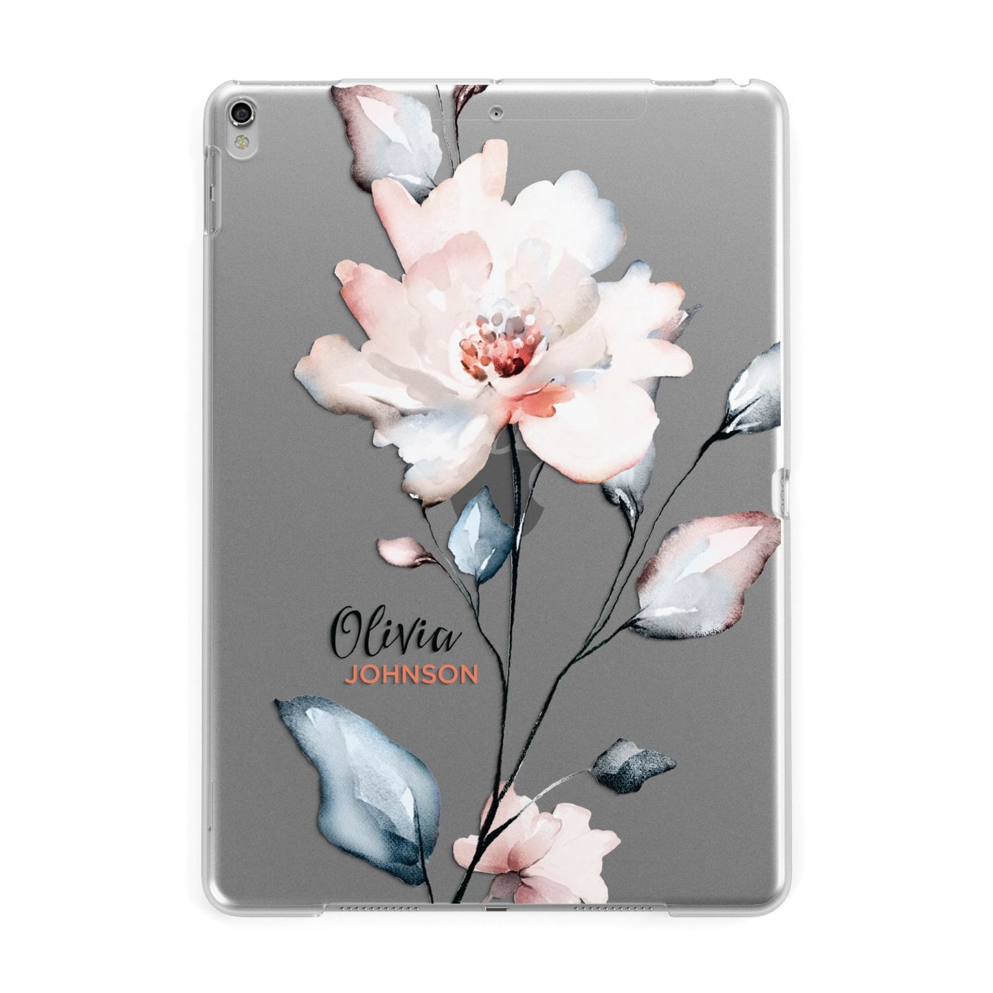 Personalised Name Watercolour Roses Apple iPad Silver Case