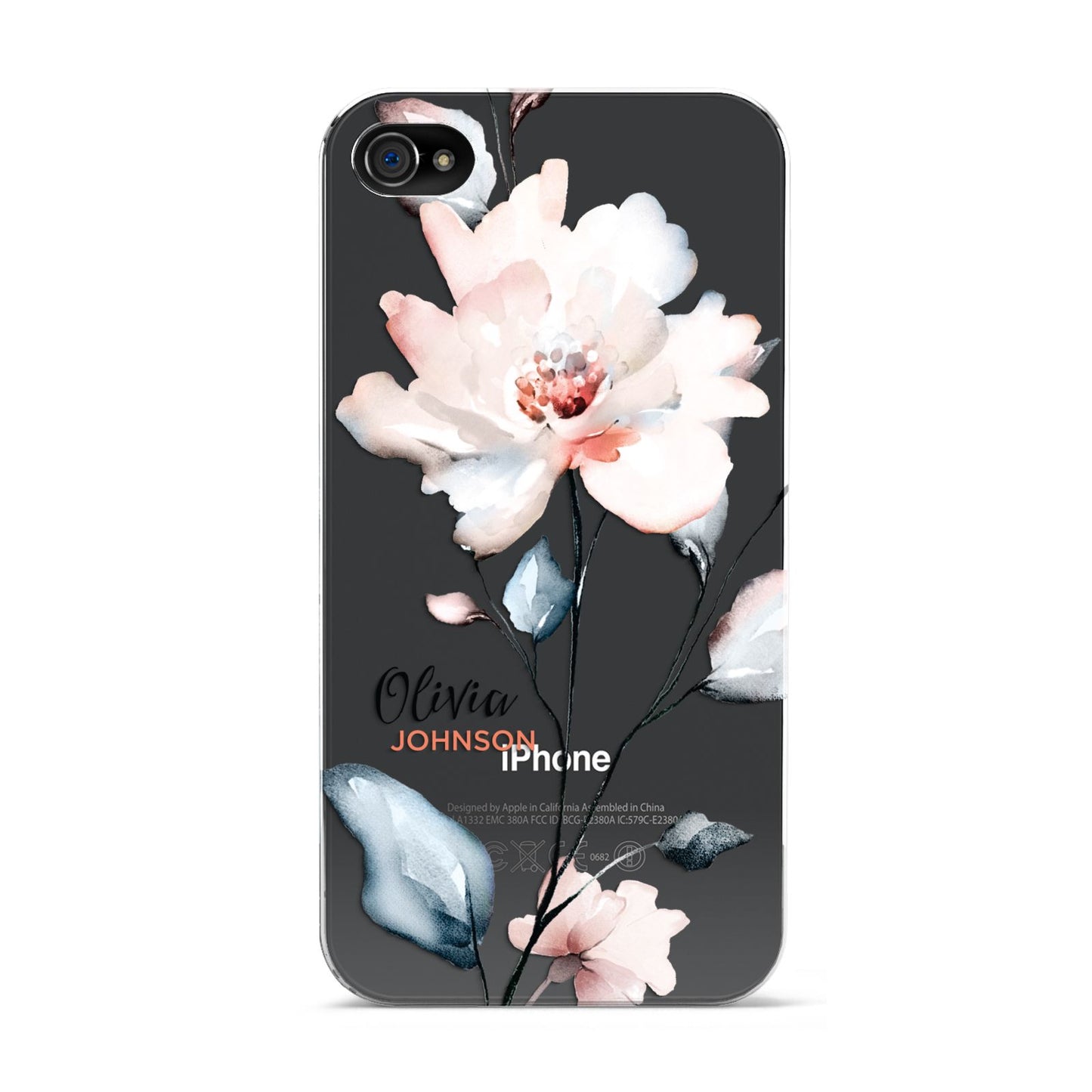 Personalised Name Watercolour Roses Apple iPhone 4s Case