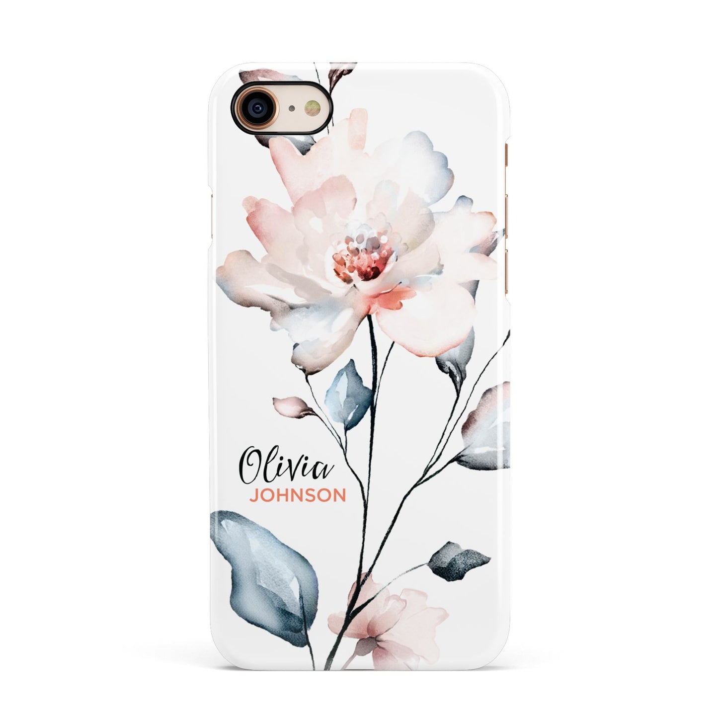 Personalised Name Watercolour Roses Apple iPhone 7 8 3D Snap Case