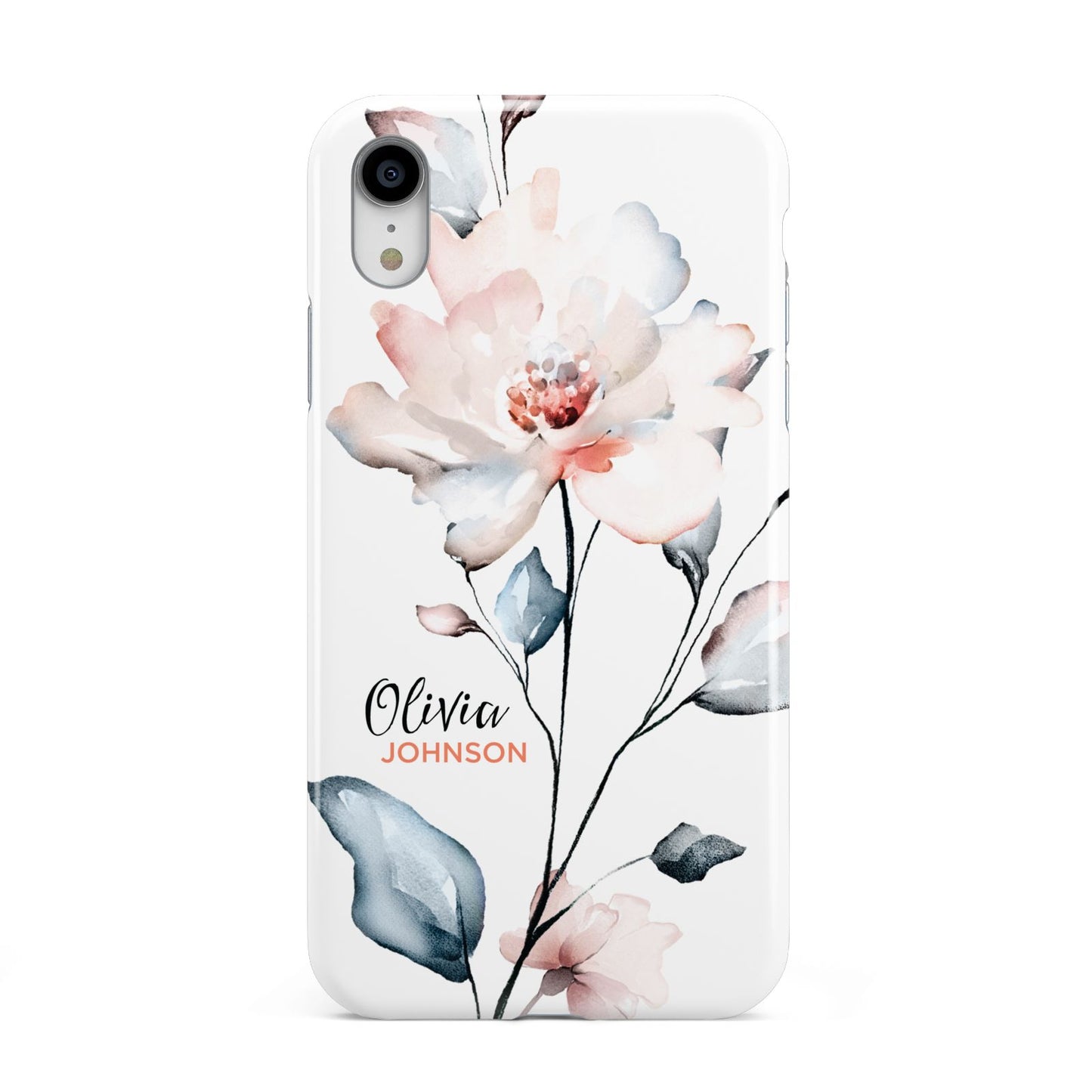 Personalised Name Watercolour Roses Apple iPhone XR White 3D Tough Case
