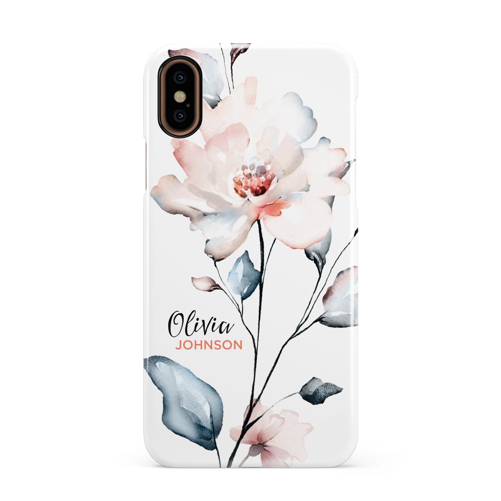 Personalised Name Watercolour Roses Apple iPhone XS 3D Snap Case