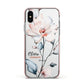 Personalised Name Watercolour Roses Apple iPhone Xs Impact Case Pink Edge on Silver Phone