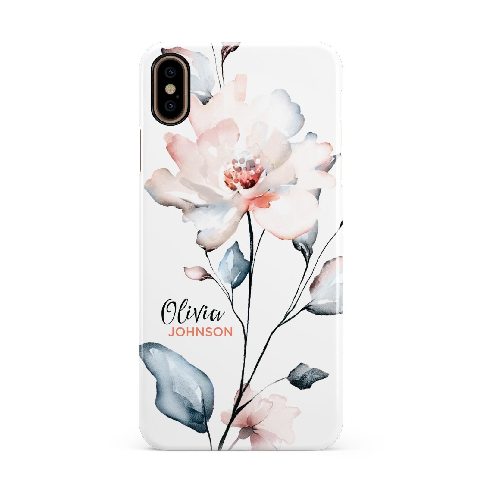 Personalised Name Watercolour Roses Apple iPhone Xs Max 3D Snap Case