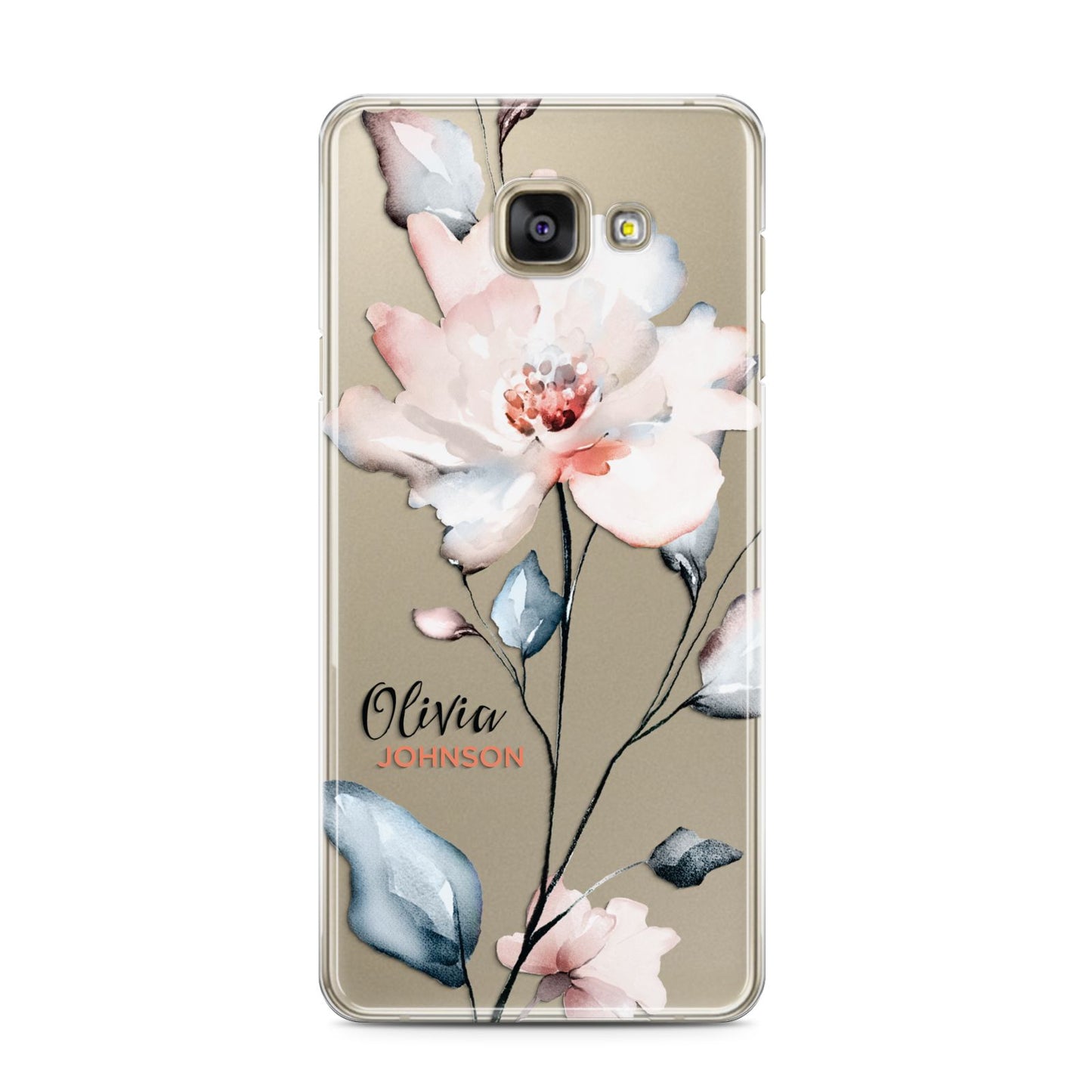 Personalised Name Watercolour Roses Samsung Galaxy A3 2016 Case on gold phone