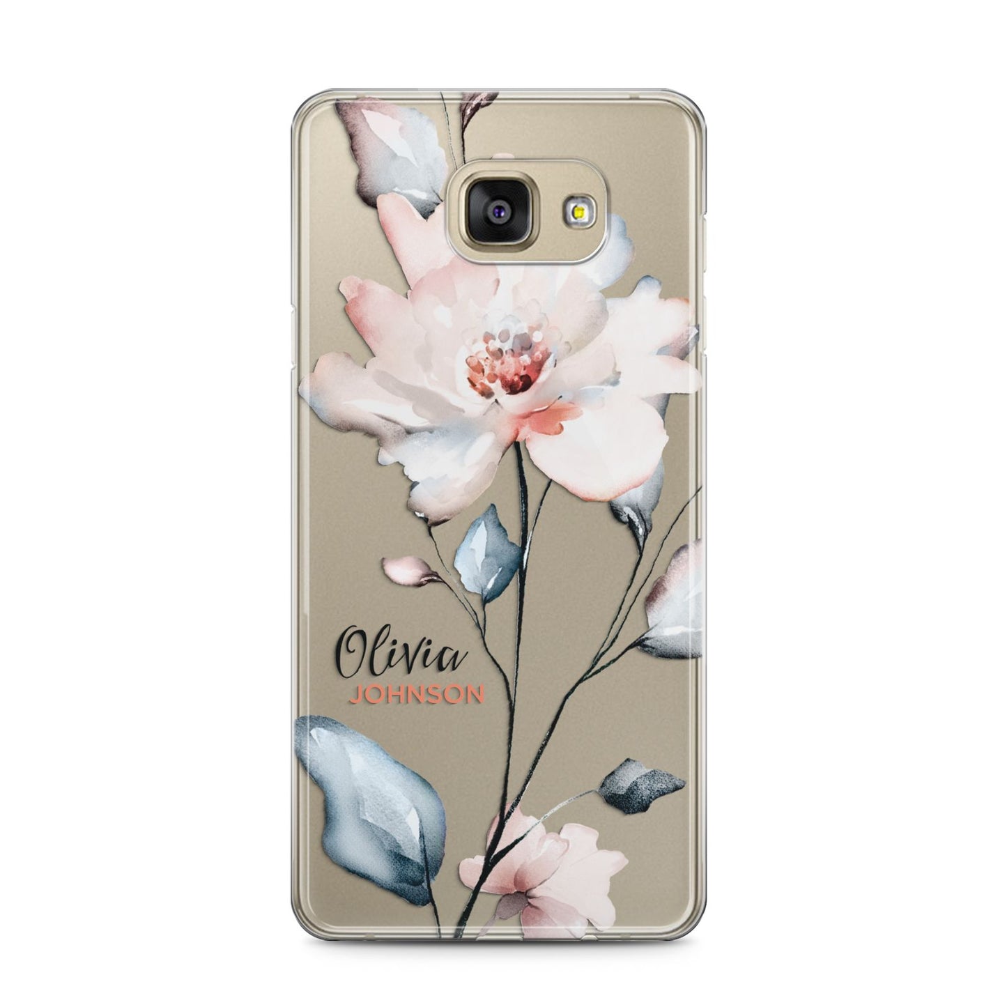 Personalised Name Watercolour Roses Samsung Galaxy A5 2016 Case on gold phone