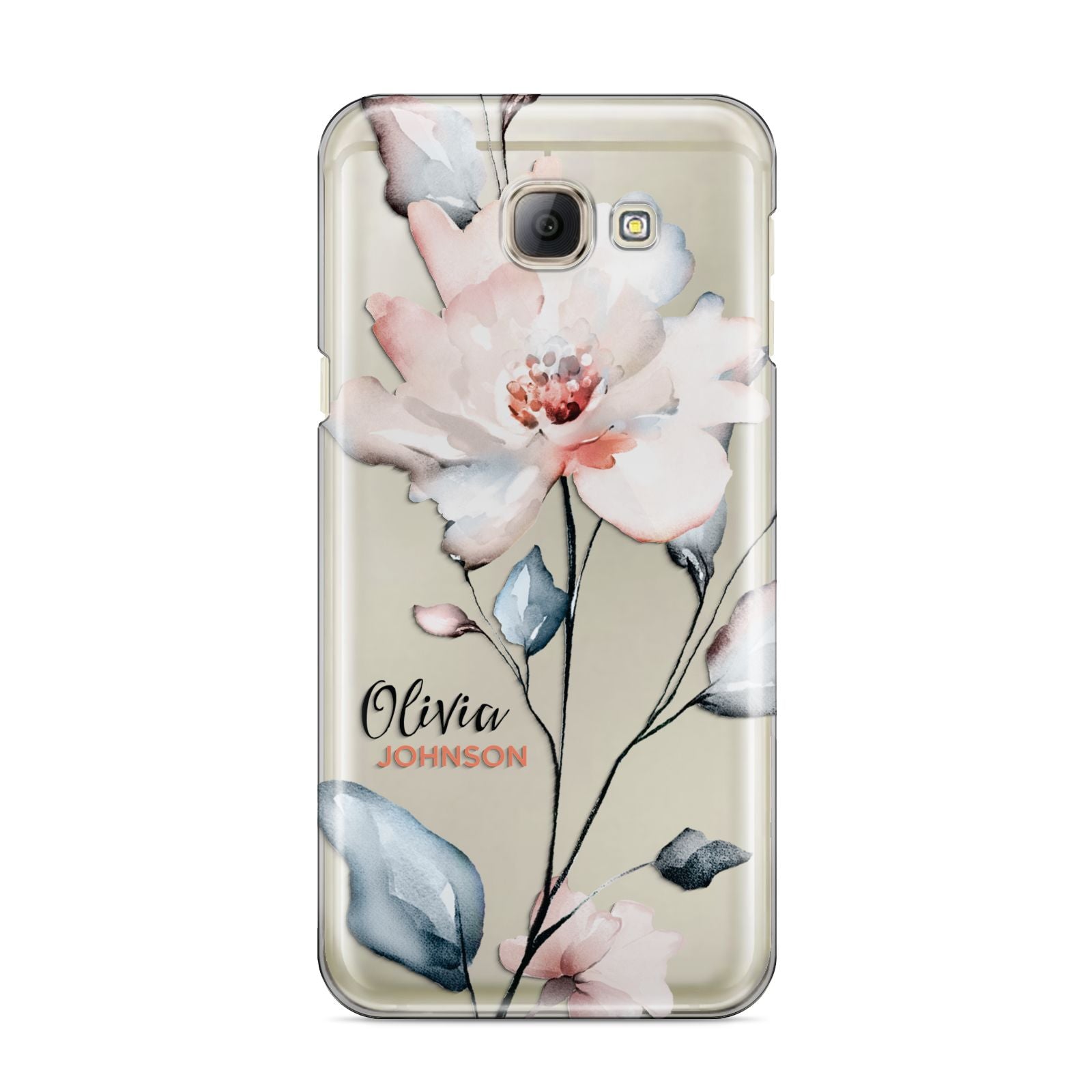 Personalised Name Watercolour Roses Samsung Galaxy A8 2016 Case