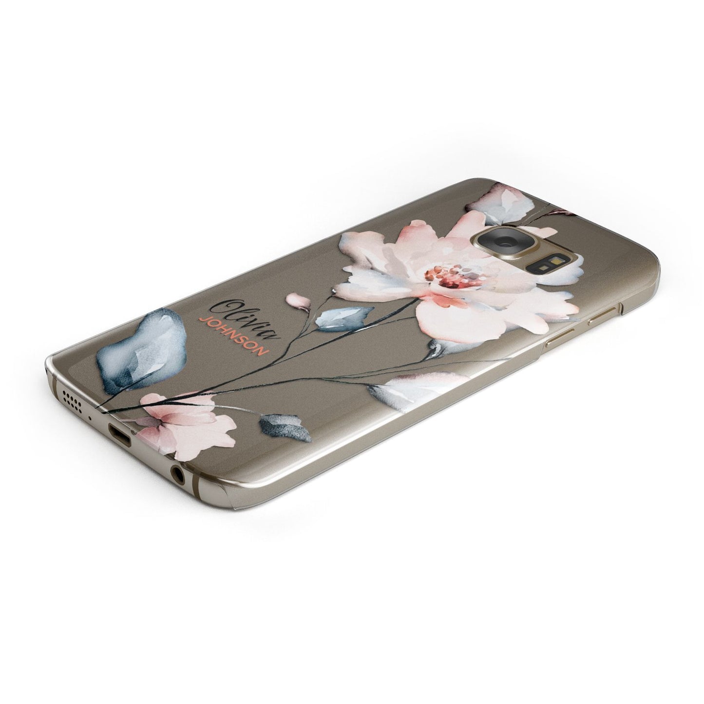 Personalised Name Watercolour Roses Samsung Galaxy Case Bottom Cutout