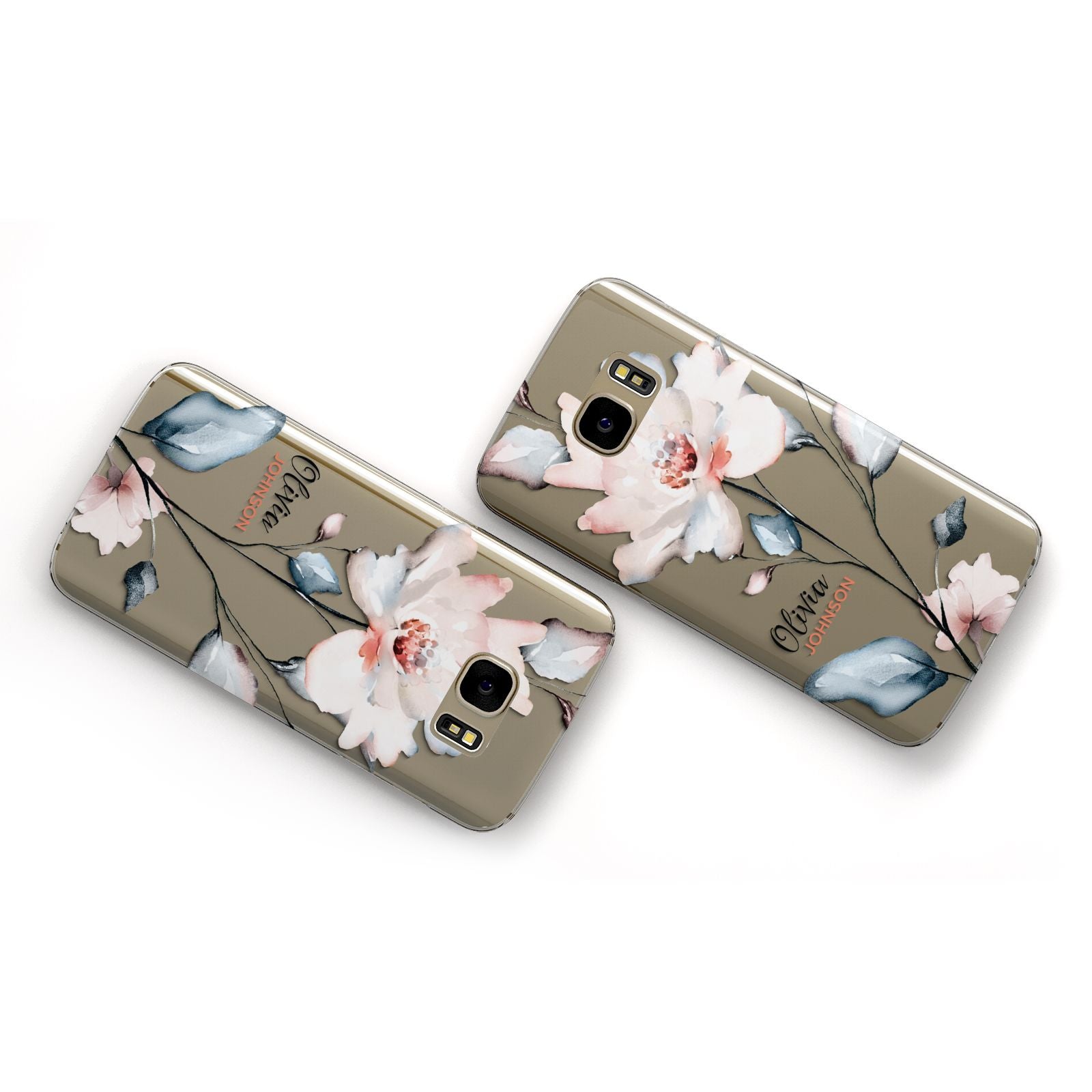 Personalised Name Watercolour Roses Samsung Galaxy Case Flat Overview