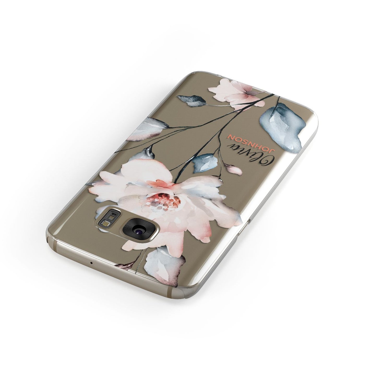 Personalised Name Watercolour Roses Samsung Galaxy Case Front Close Up