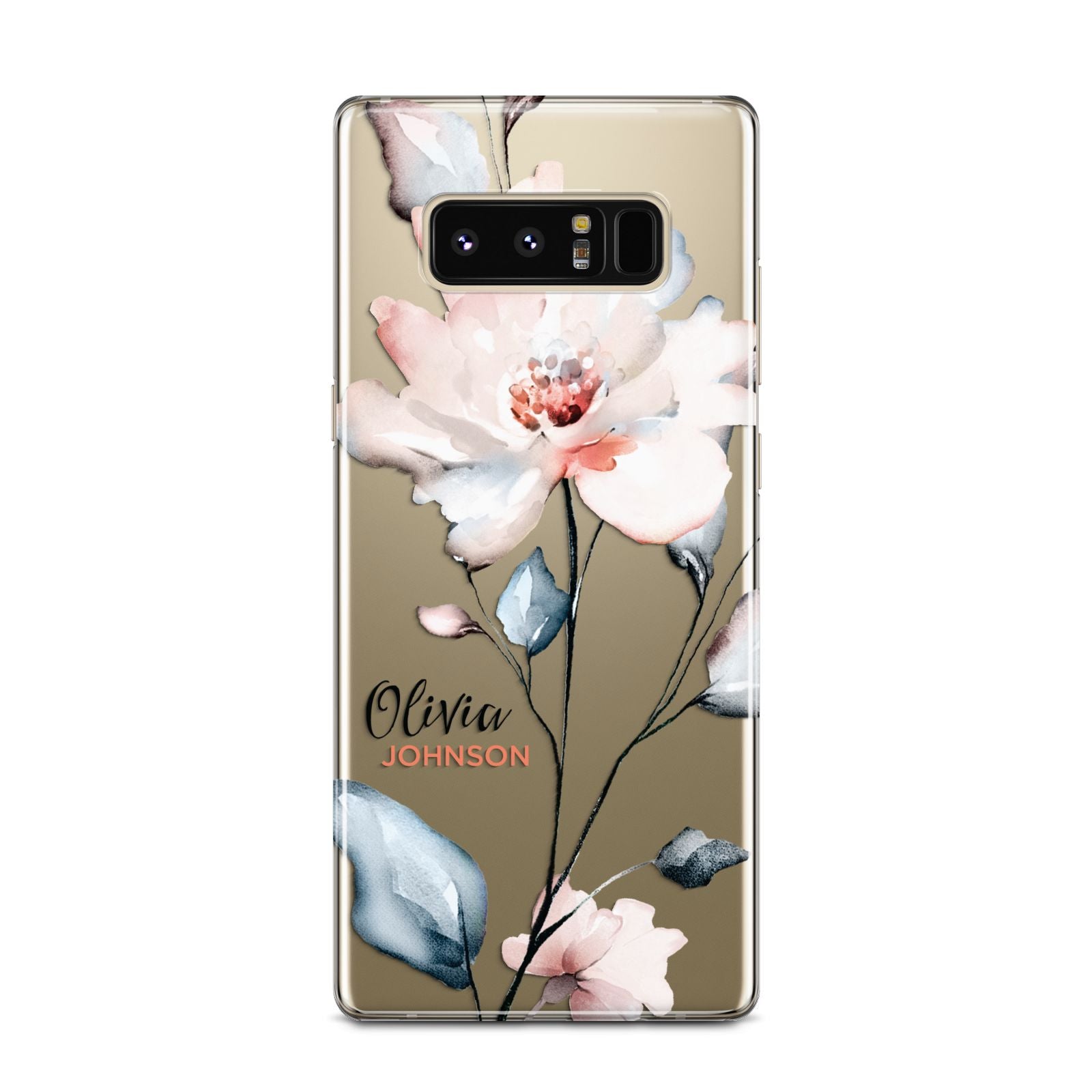 Personalised Name Watercolour Roses Samsung Galaxy Note 8 Case