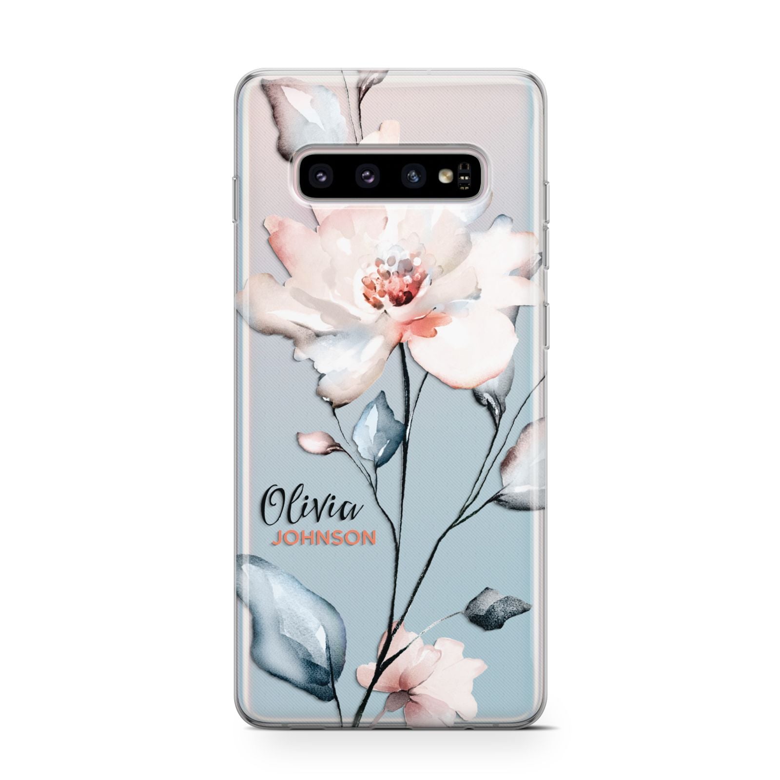 Personalised Name Watercolour Roses Samsung Galaxy S10 Case