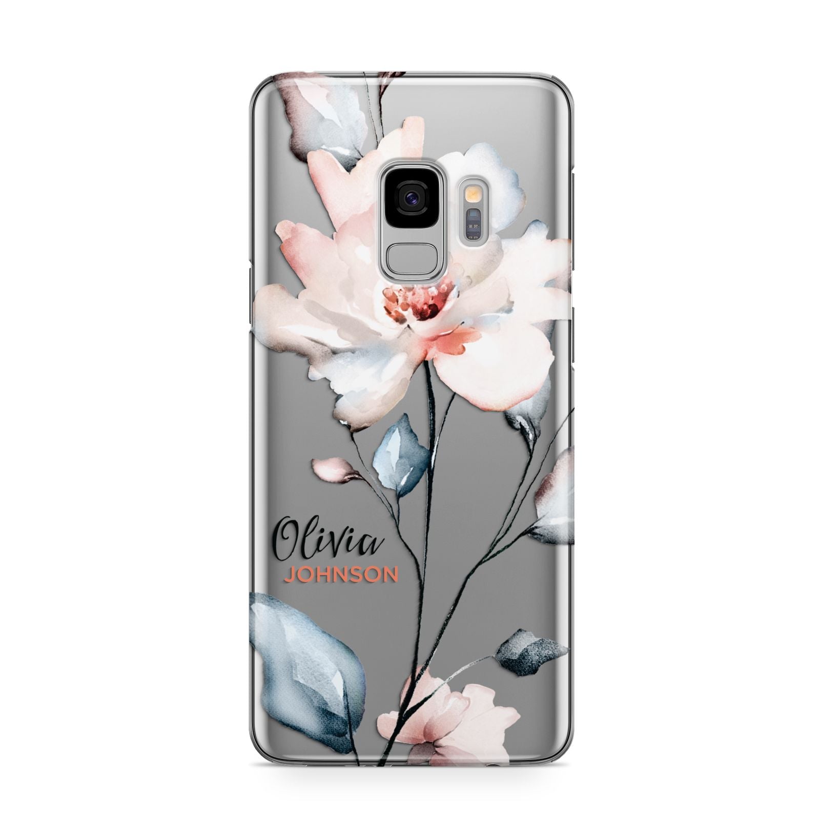 Personalised Name Watercolour Roses Samsung Galaxy S9 Case