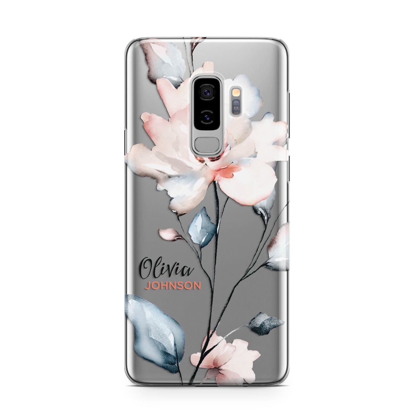Personalised Name Watercolour Roses Samsung Galaxy S9 Plus Case on Silver phone