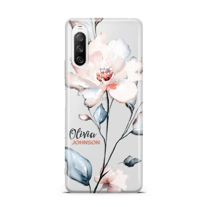 Personalised Name Watercolour Roses Sony Xperia 10 III Case