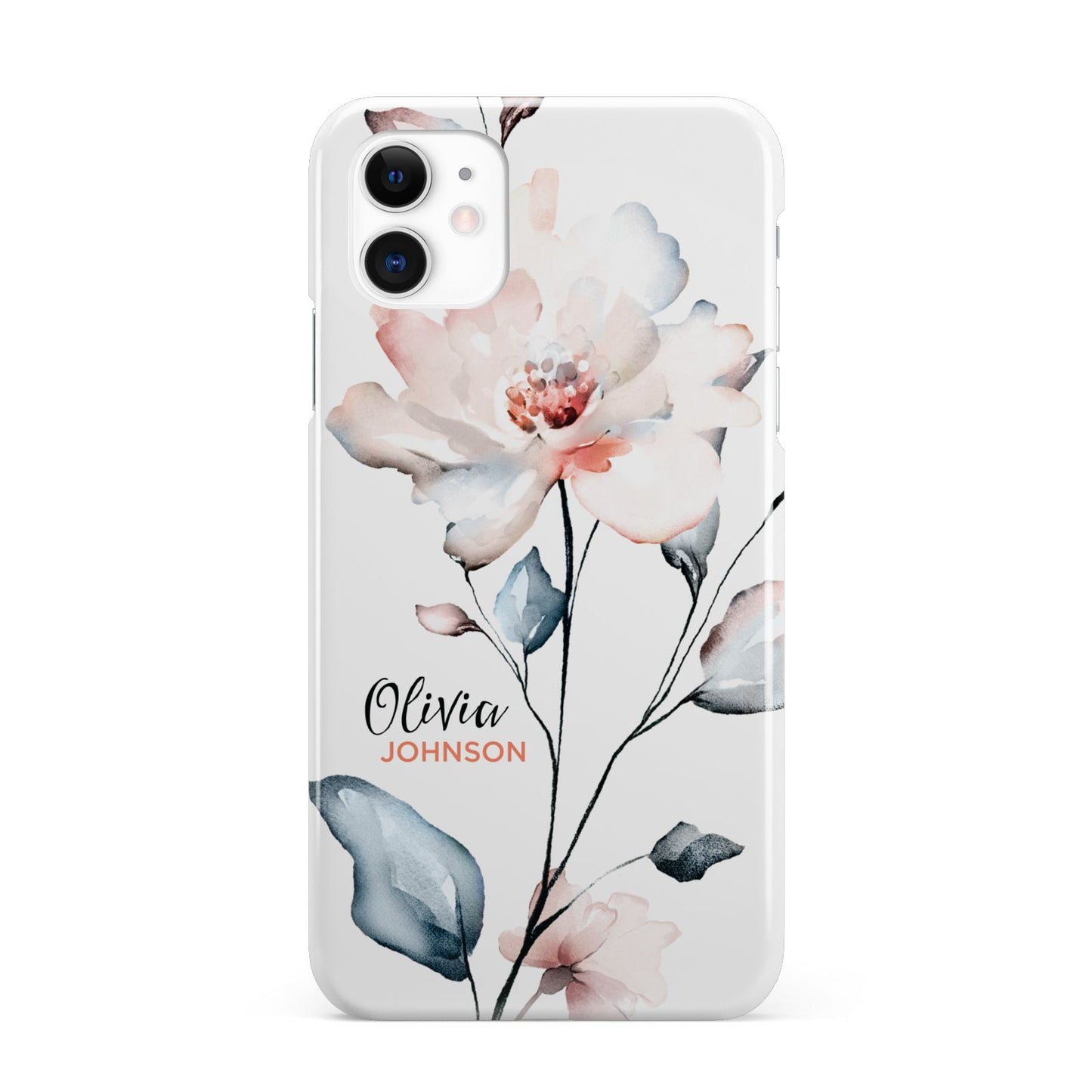 Personalised Name Watercolour Roses iPhone 11 3D Snap Case