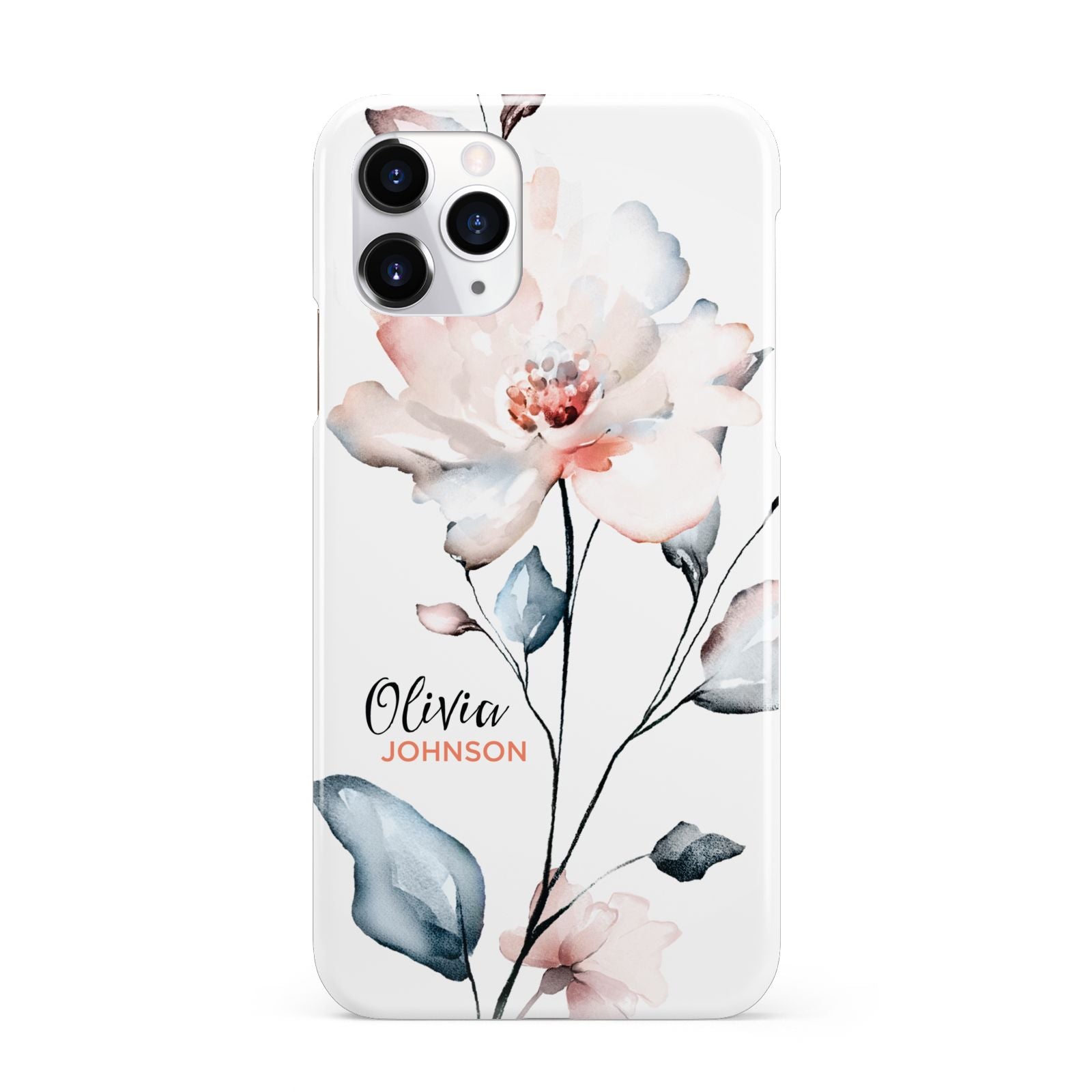 Personalised Name Watercolour Roses iPhone 11 Pro 3D Snap Case