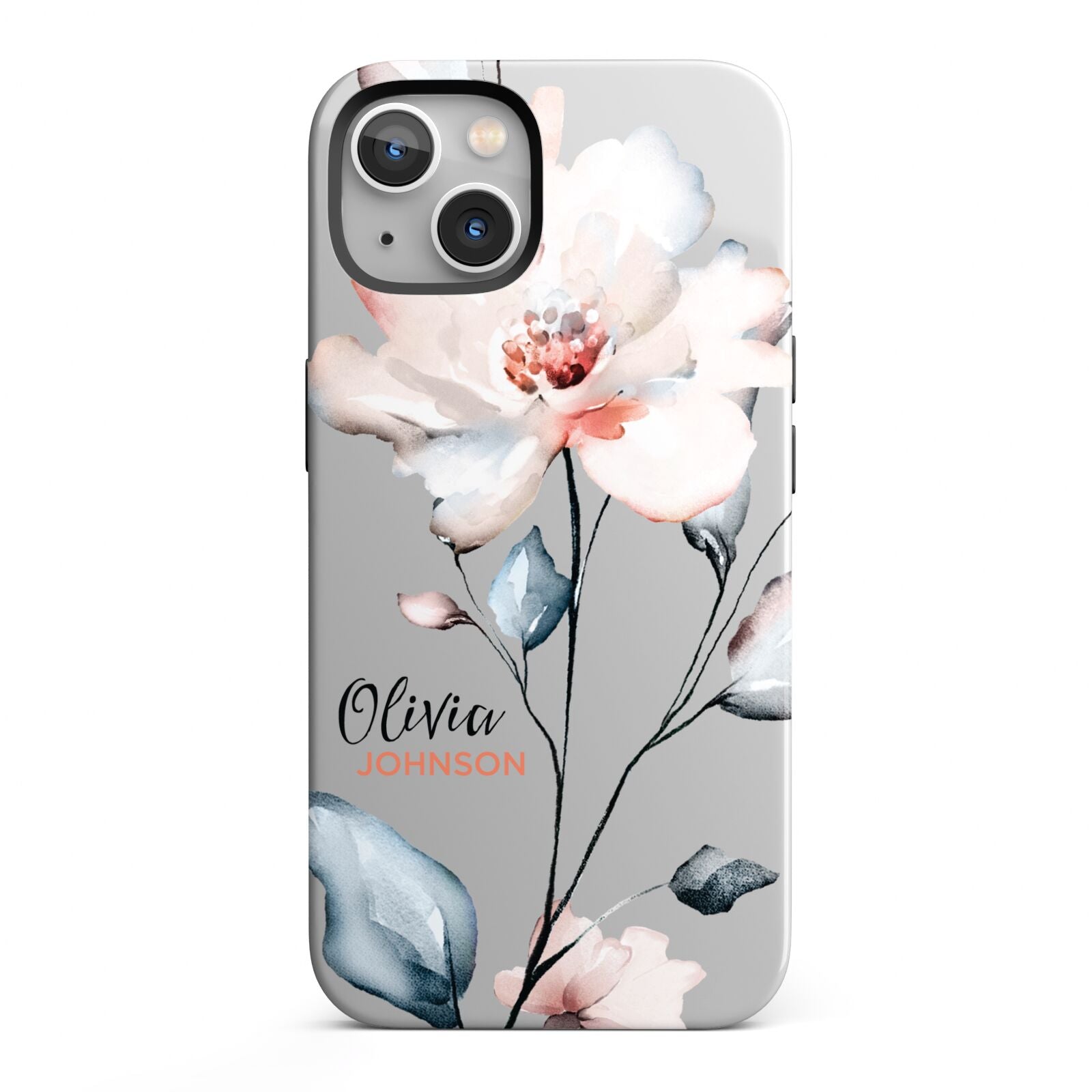 Personalised Name Watercolour Roses iPhone 13 Full Wrap 3D Tough Case
