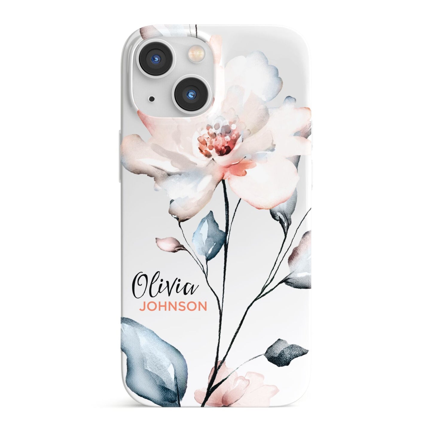 Personalised Name Watercolour Roses iPhone 13 Mini Full Wrap 3D Snap Case