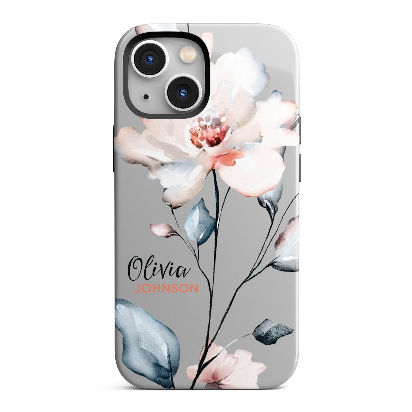 Personalised Name Watercolour Roses iPhone 13 Mini Full Wrap 3D Tough Case