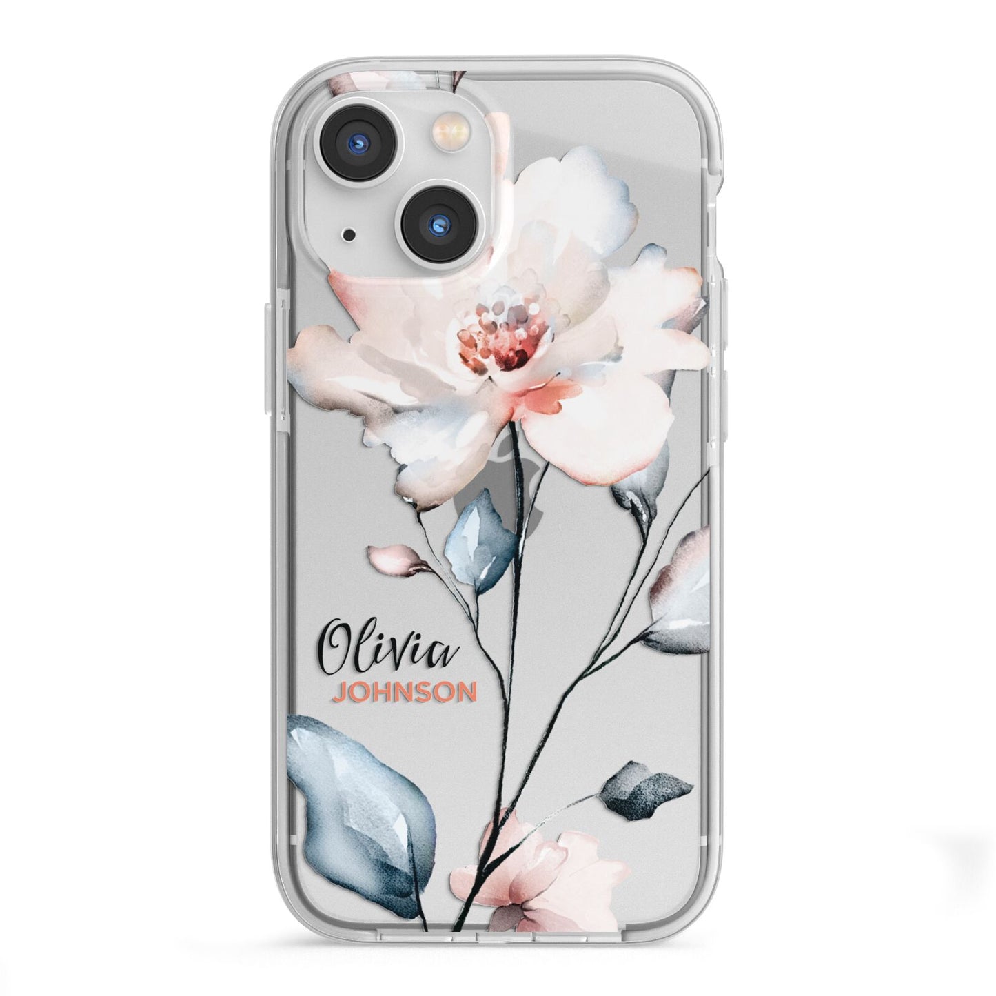 Personalised Name Watercolour Roses iPhone 13 Mini TPU Impact Case with White Edges