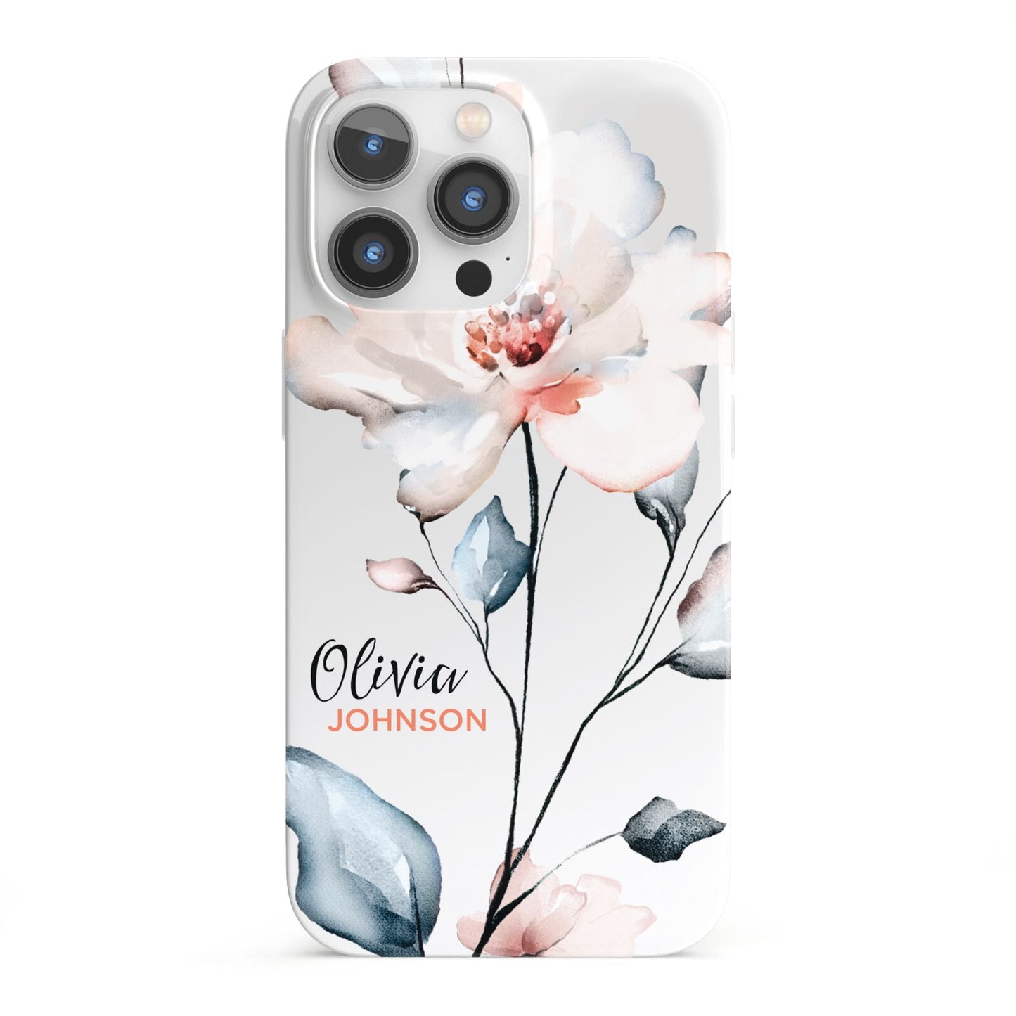 Personalised Name Watercolour Roses iPhone 13 Pro Full Wrap 3D Snap Case