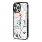 Personalised Name Watercolour Roses iPhone 13 Pro Max Black Impact Case Side Angle on Silver phone