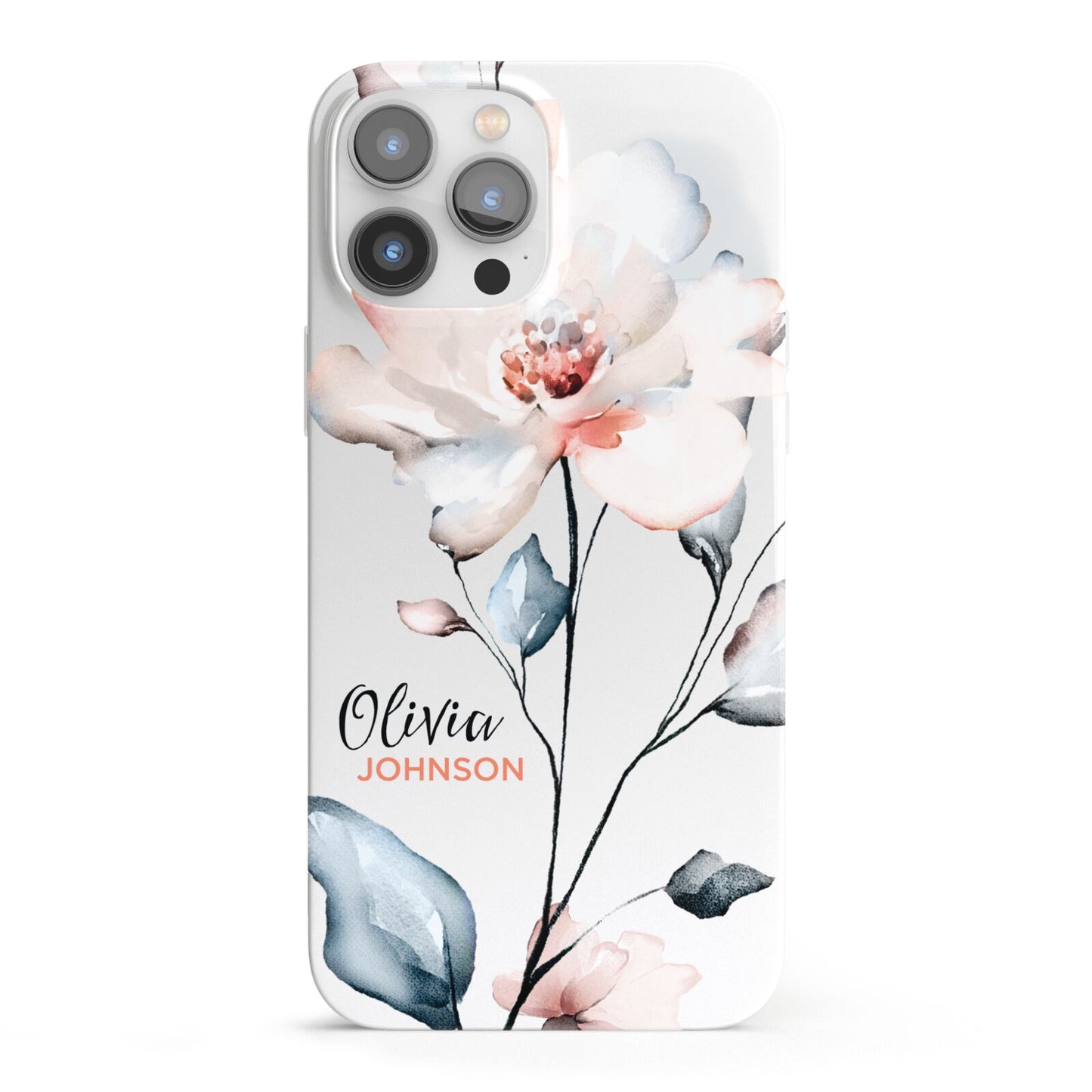 Personalised Name Watercolour Roses iPhone 13 Pro Max Full Wrap 3D Snap Case