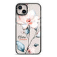 Personalised Name Watercolour Roses iPhone 14 Plus Black Impact Case on Silver phone