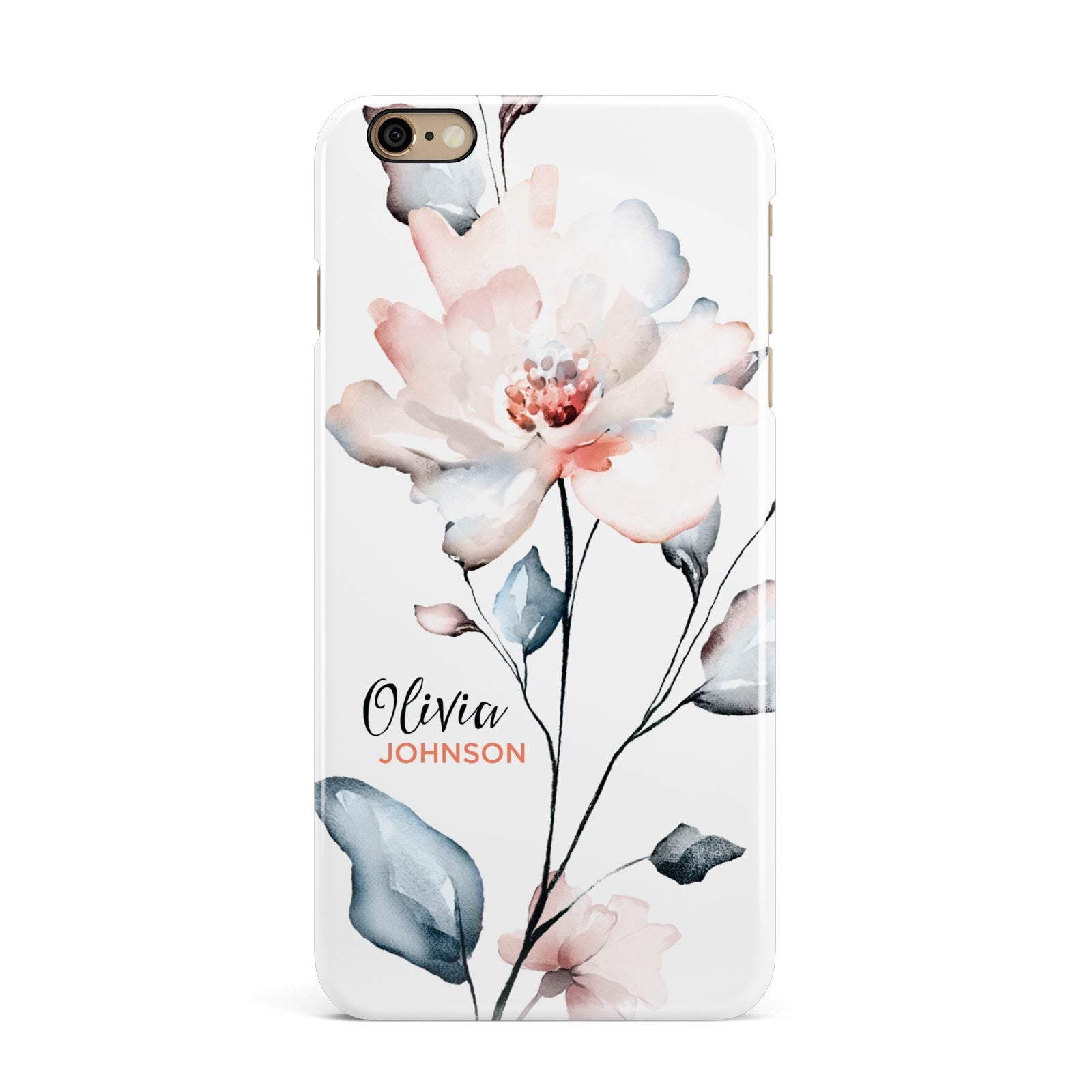 Personalised Name Watercolour Roses iPhone 6 Plus 3D Snap Case on Gold Phone