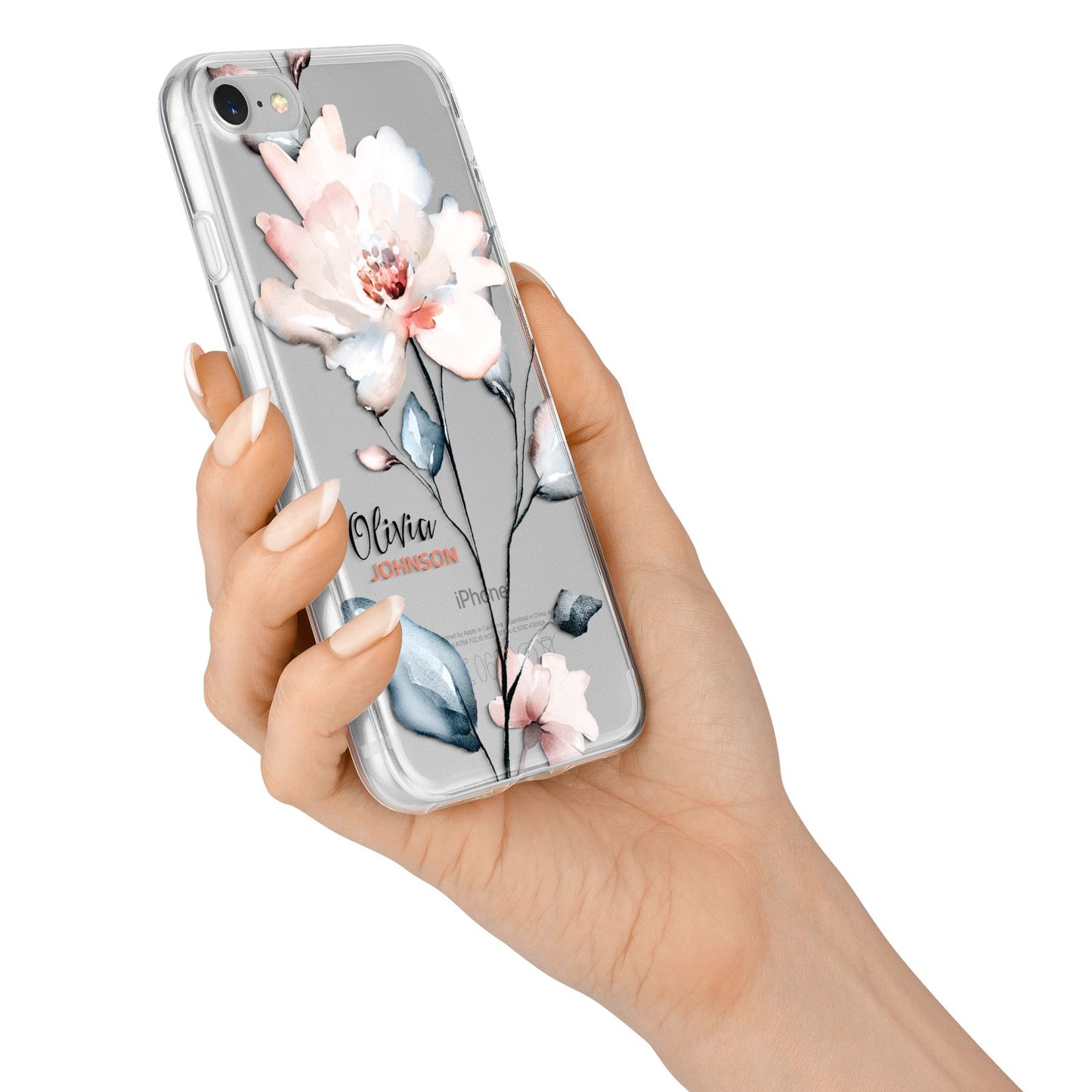 Personalised Name Watercolour Roses iPhone 7 Bumper Case on Silver iPhone Alternative Image