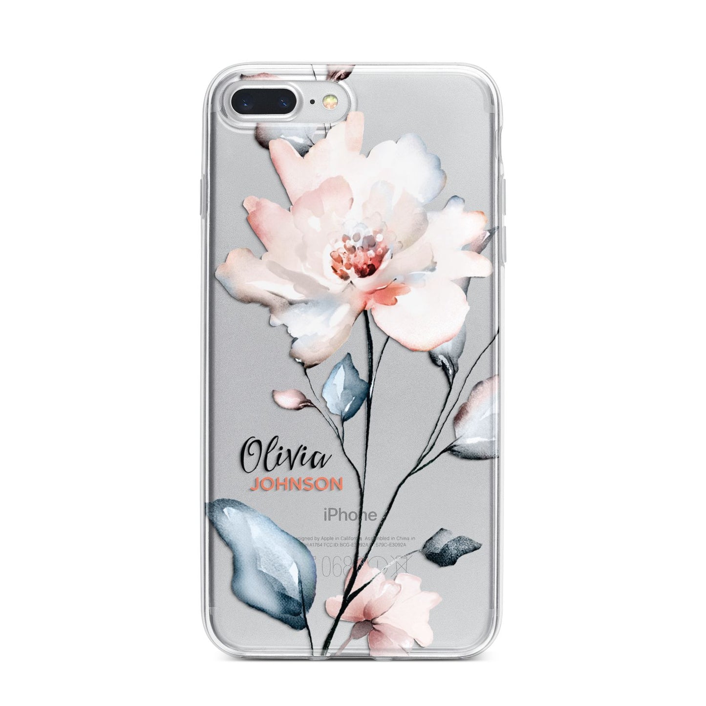 Personalised Name Watercolour Roses iPhone 7 Plus Bumper Case on Silver iPhone