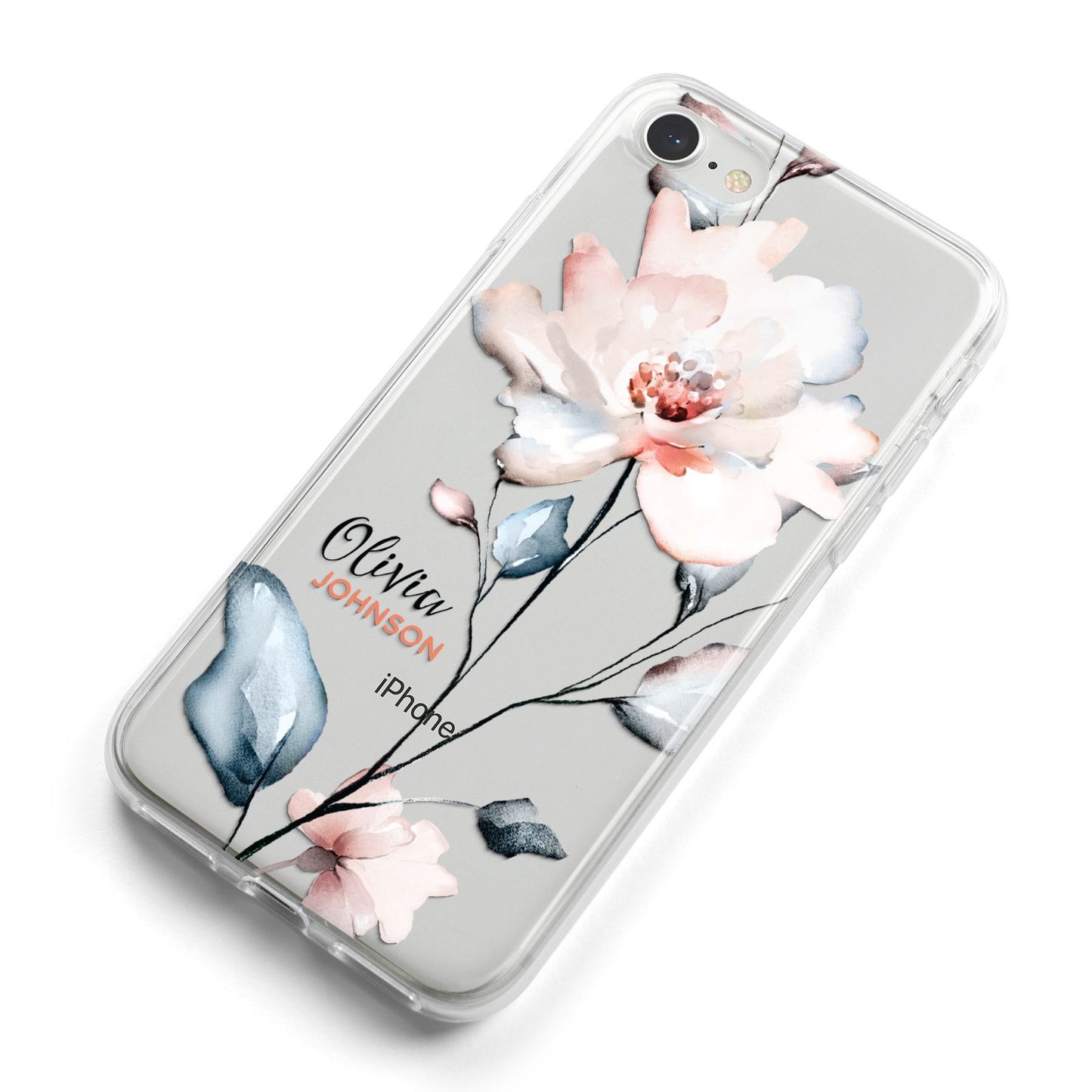 Personalised Name Watercolour Roses iPhone 8 Bumper Case on Silver iPhone Alternative Image