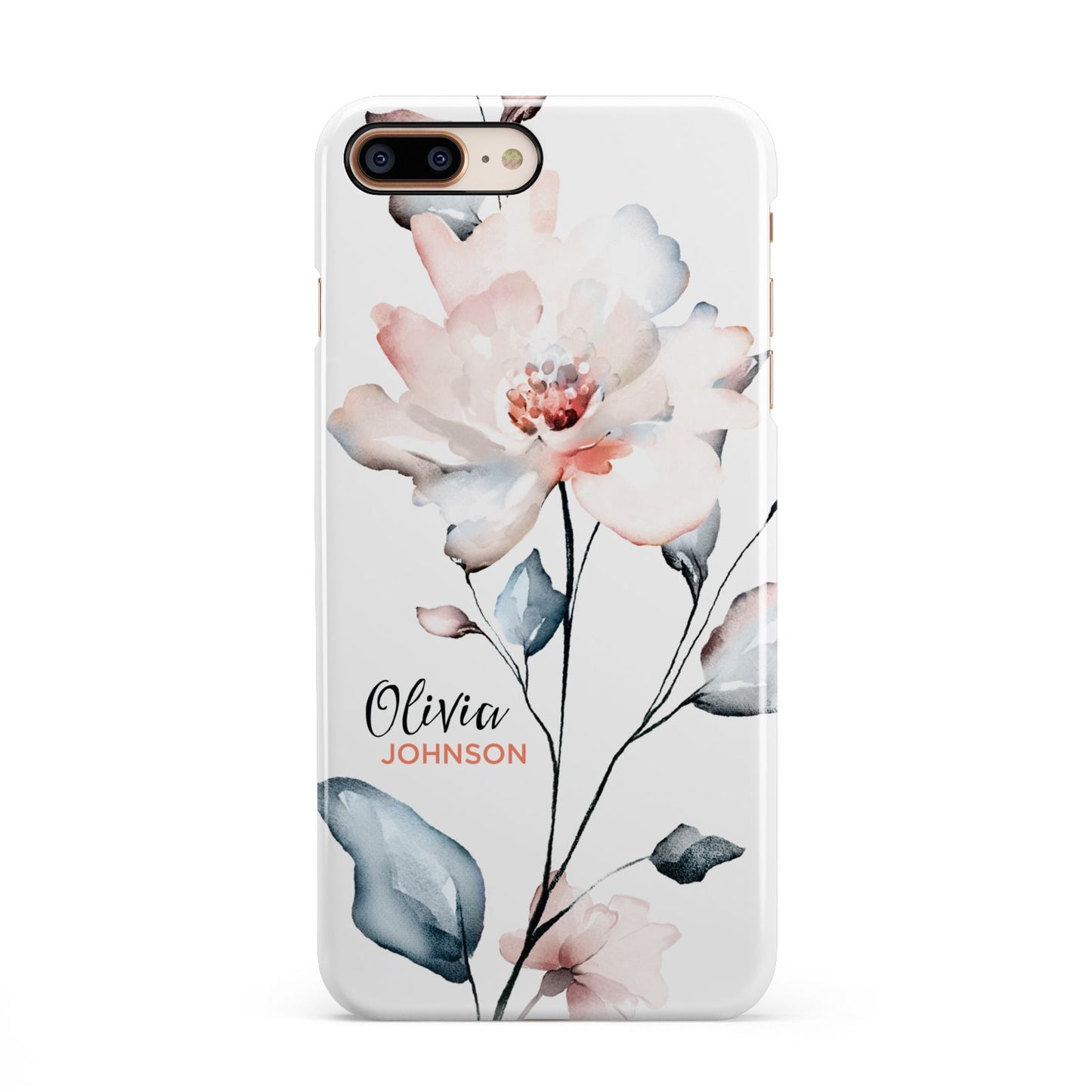 Personalised Name Watercolour Roses iPhone 8 Plus 3D Snap Case on Gold Phone