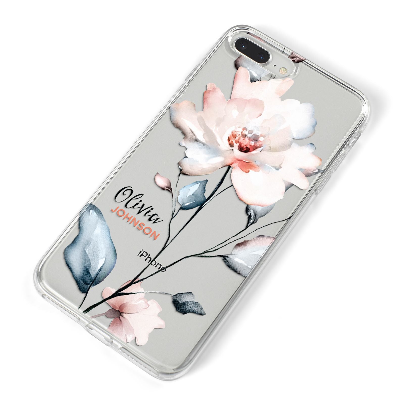 Personalised Name Watercolour Roses iPhone 8 Plus Bumper Case on Silver iPhone Alternative Image