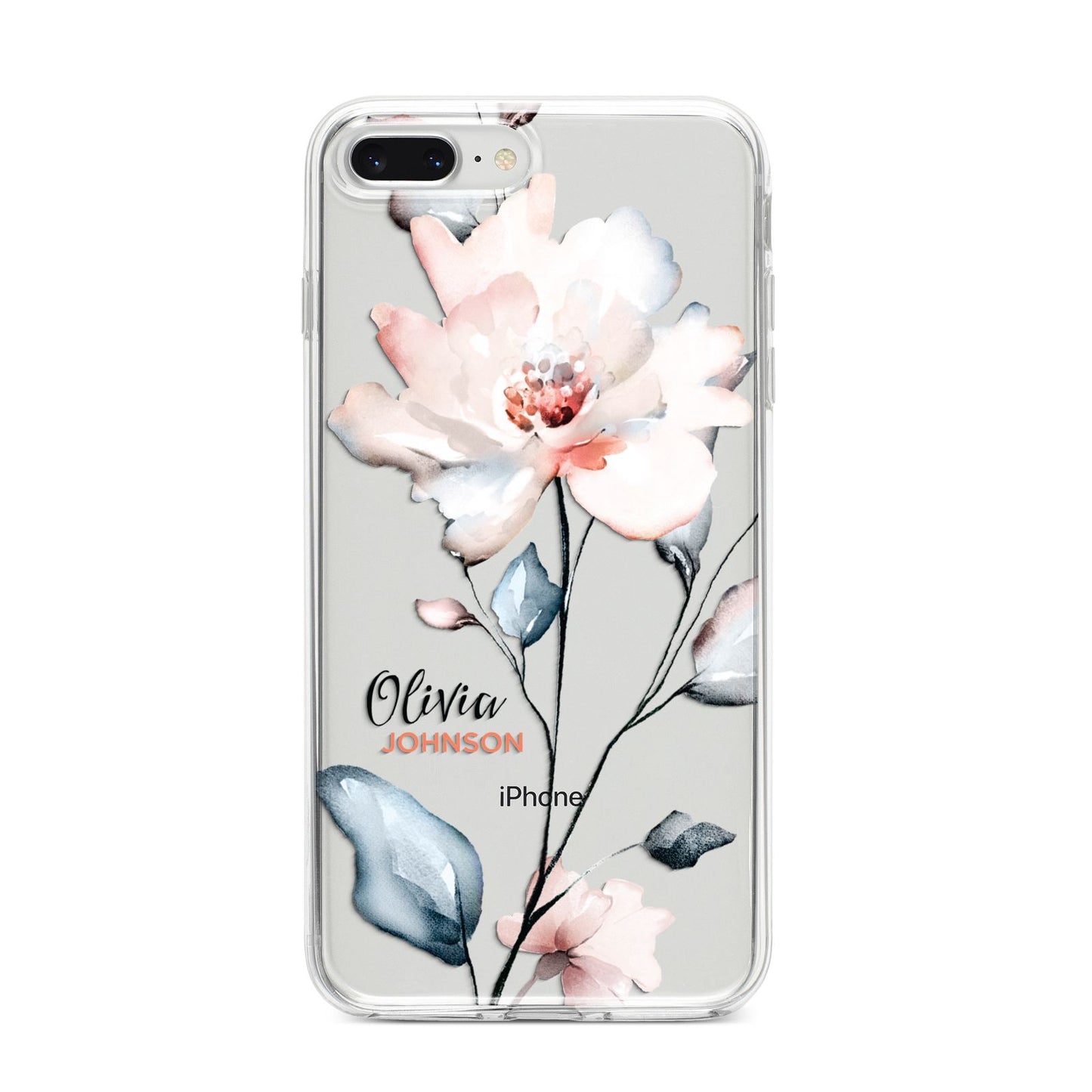 Personalised Name Watercolour Roses iPhone 8 Plus Bumper Case on Silver iPhone