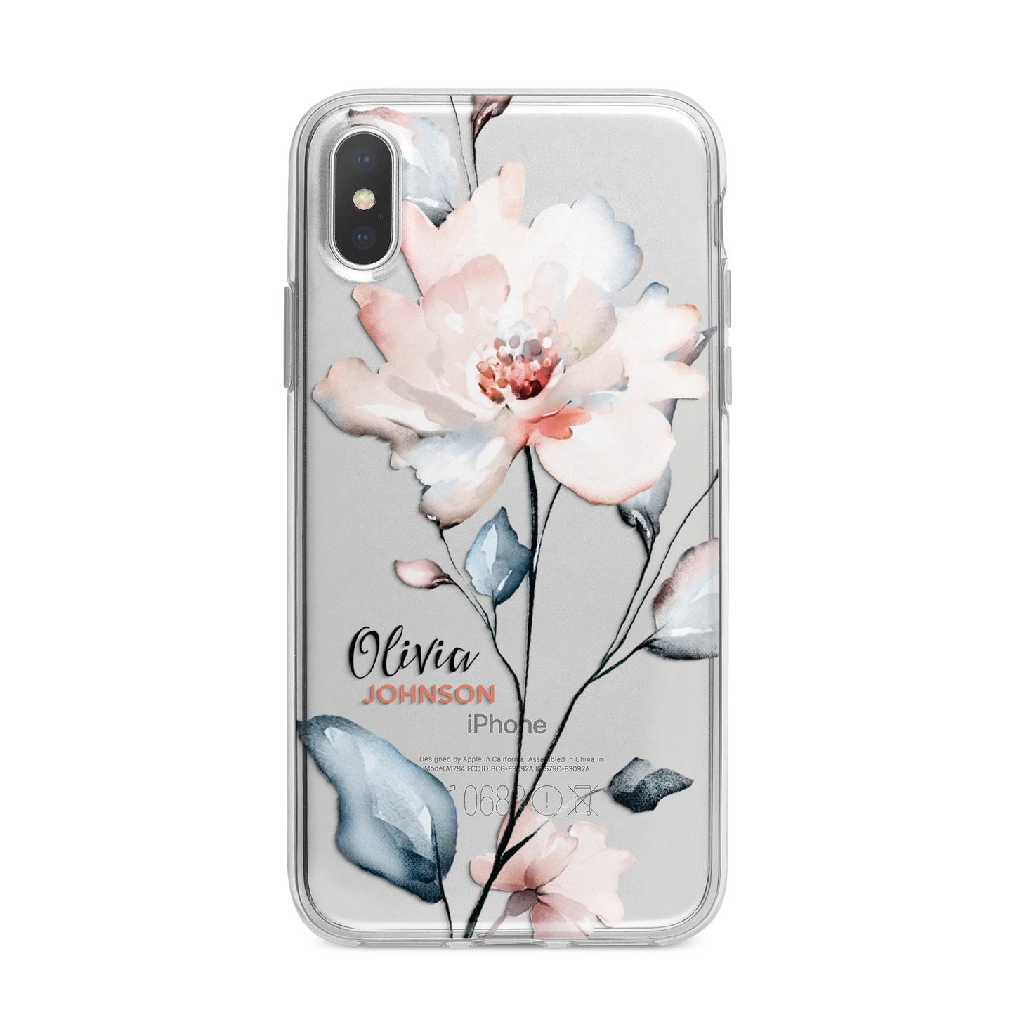 Personalised Name Watercolour Roses iPhone X Bumper Case on Silver iPhone Alternative Image 1