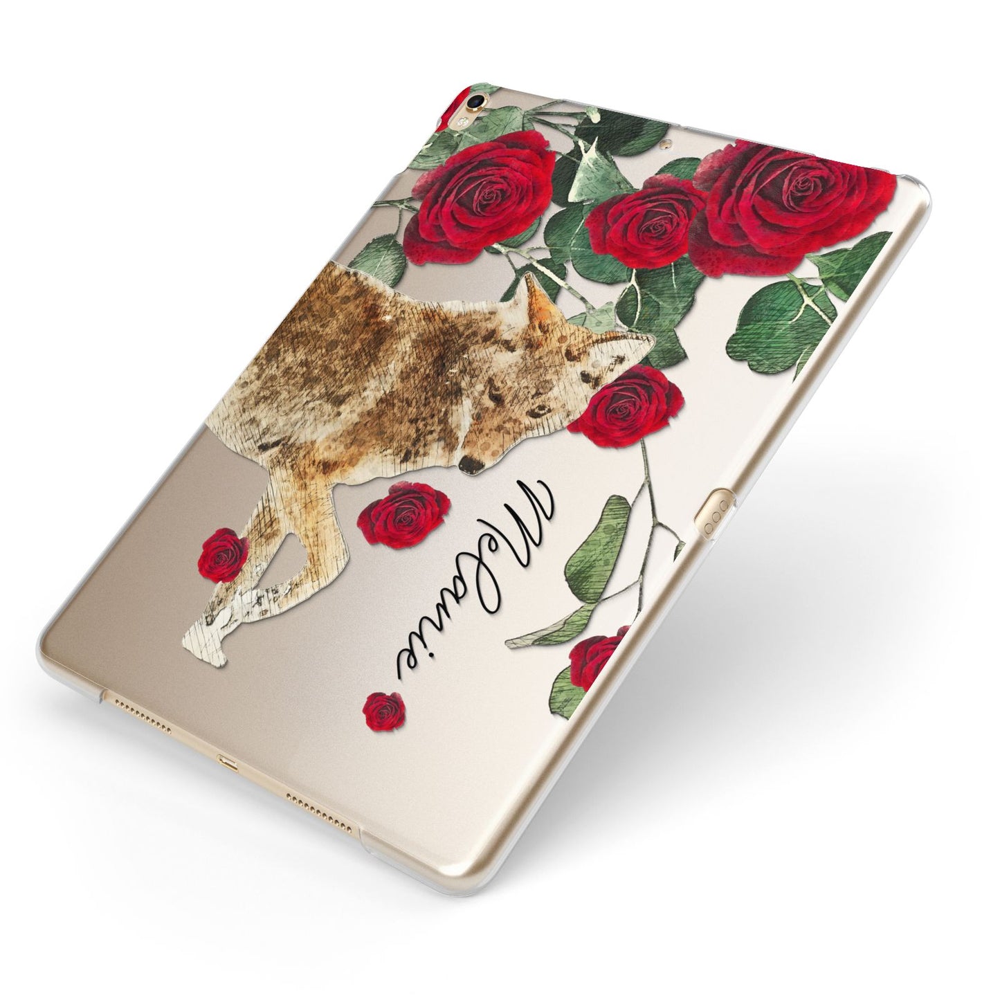 Personalised Name Wolf Apple iPad Case on Gold iPad Side View