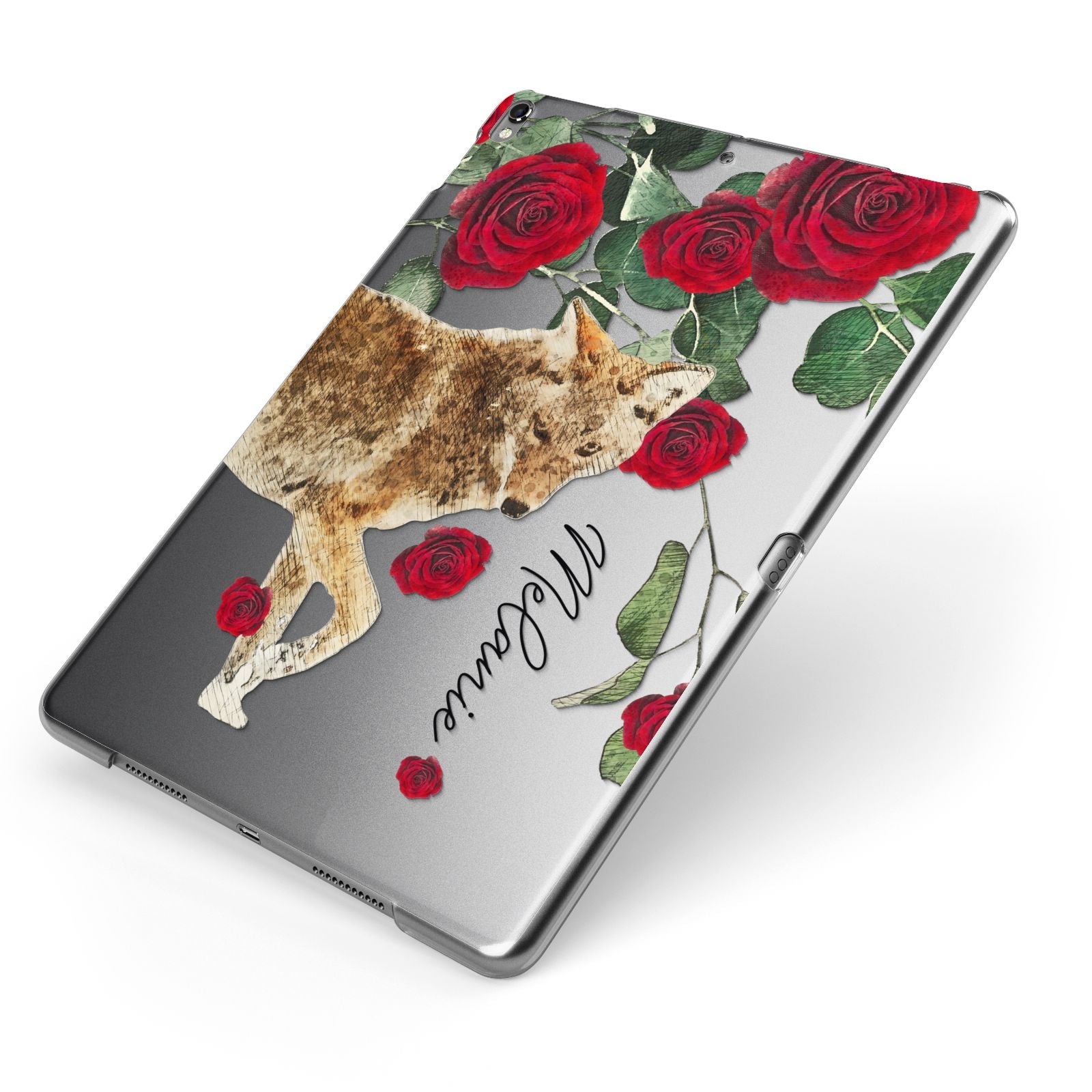 Personalised Name Wolf Apple iPad Case on Grey iPad Side View