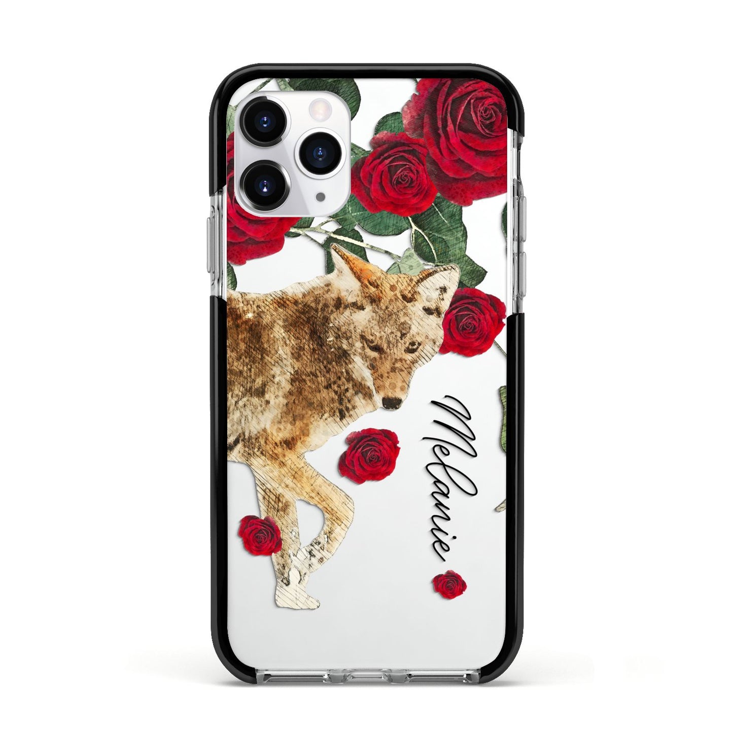 Personalised Name Wolf Apple iPhone 11 Pro in Silver with Black Impact Case