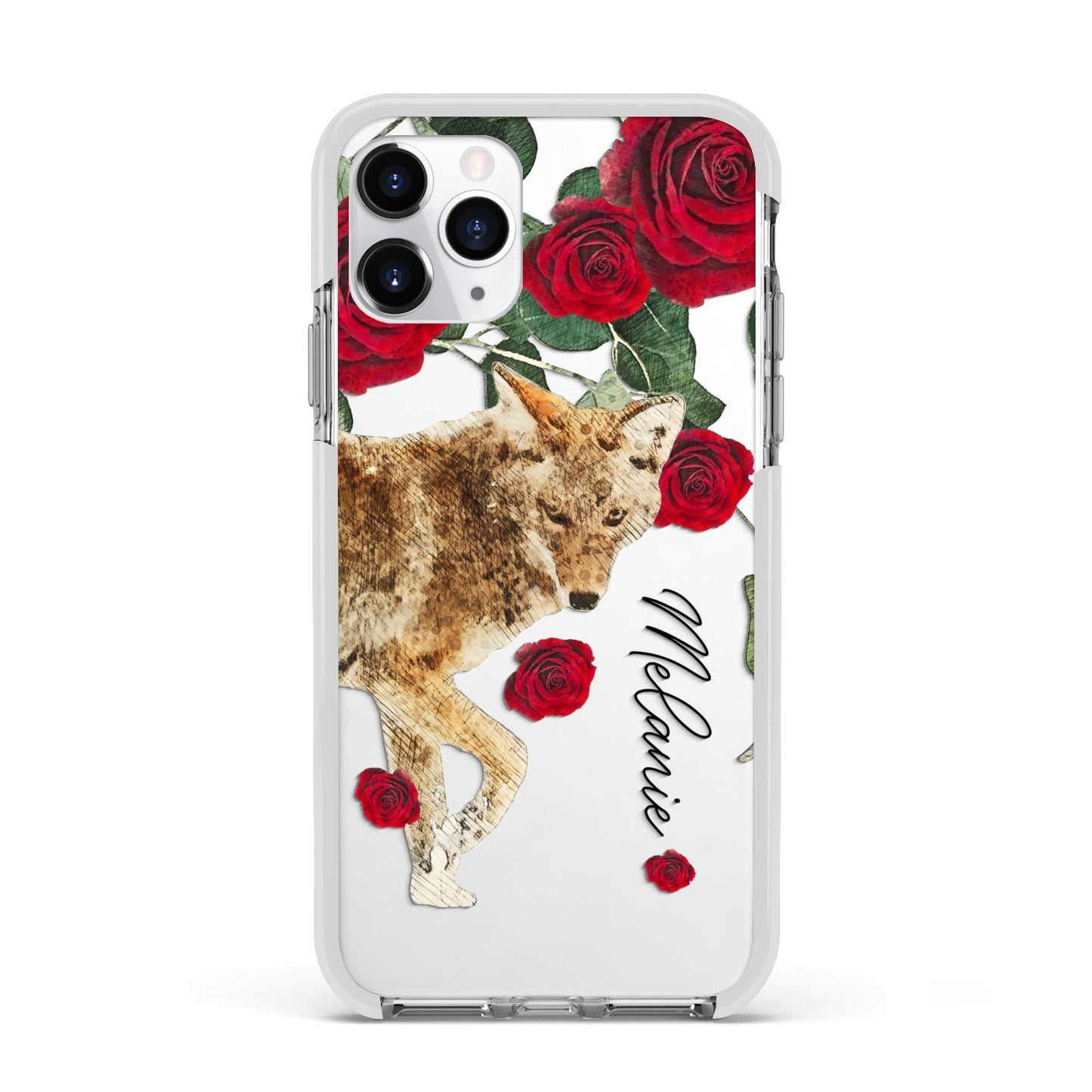 Personalised Name Wolf Apple iPhone 11 Pro in Silver with White Impact Case