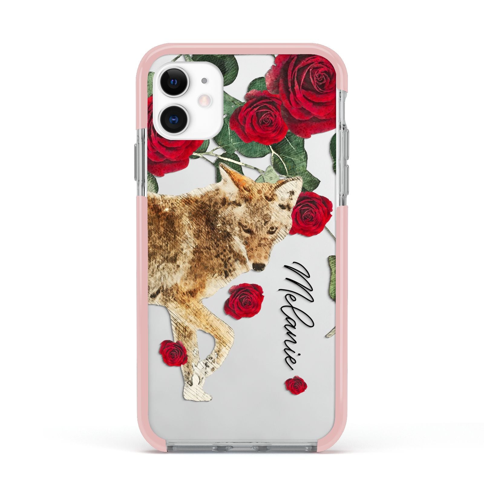 Personalised Name Wolf Apple iPhone 11 in White with Pink Impact Case